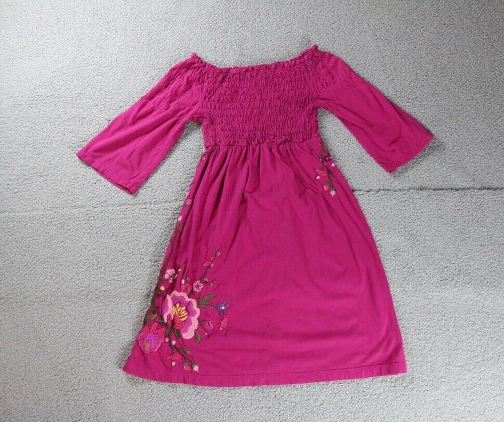 Johnny Was Womens Dress XS Pink Floral Embroidery Off Shoulder